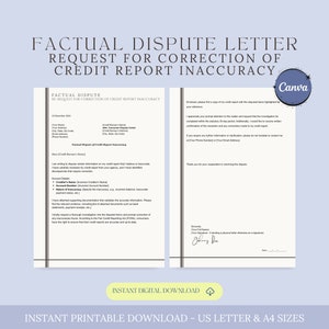 Factual Dispute Request for Correction of Credit Report Inaccuracy Letter,Credit Bureau Letter,Credit Repair DIY, Credit Repair Letter Help