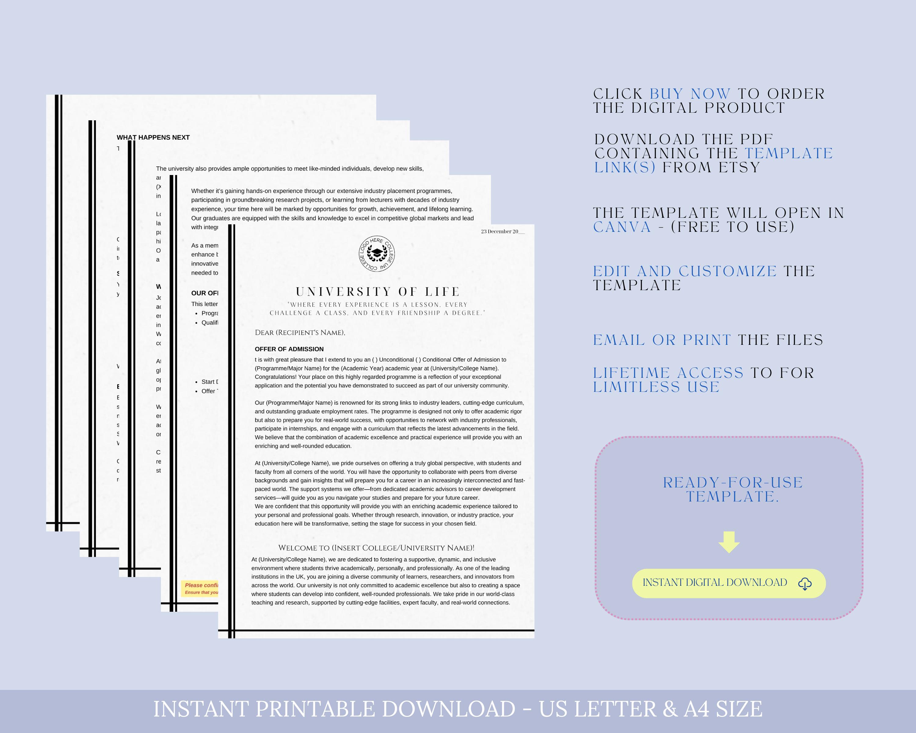 University Admission Offer Letter Template (uk-specific, Extended ...