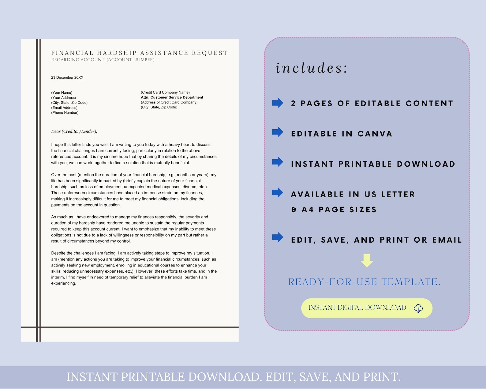 Financial Hardship Assistance Request Letter Template, Debt Relief ...