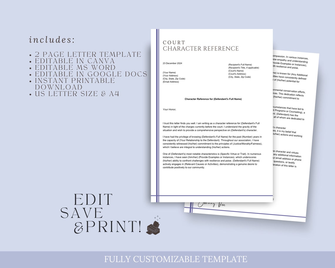 Court Character Reference Letter Template,court Character Reference ...