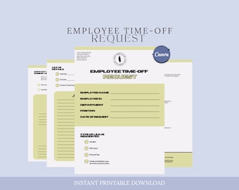 Employee Time-Off Request Template, Editable Vacation Request Form, Time-Off Form, Time -Off Tracker, Sick Time Request, Employee PTO Form
