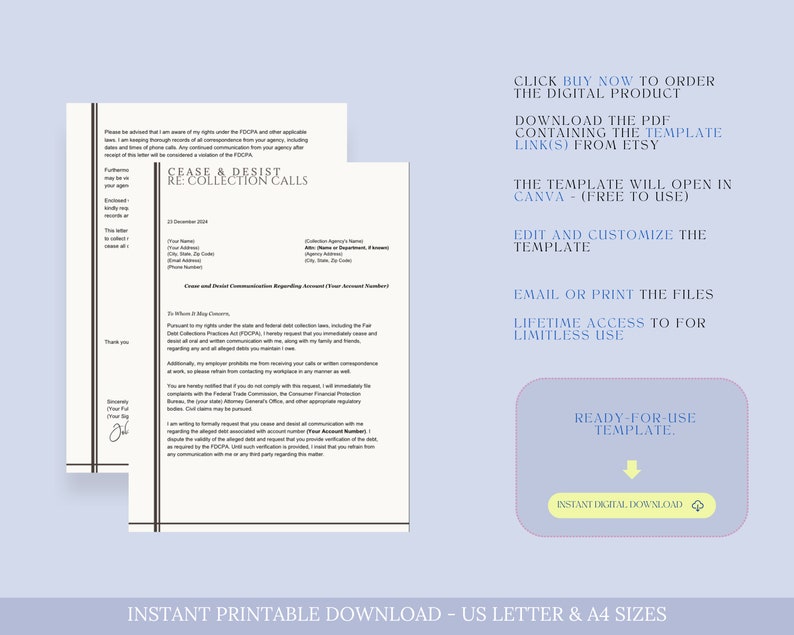 Cease and Desist Letter to Stop Collection Calls Letter Template, Debt