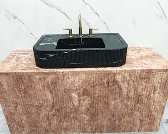 Benutzerdefinierte Nero Marquina Marmor Waschbecken, Wandhalterung Marmor Waschbecken, Zebra Schwarz Marmor Badezimmer