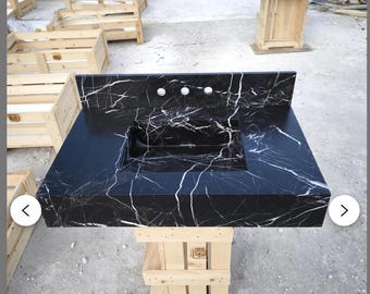 Schwarz Zebra Marmor Waschbecken, Nero Marquina Marmor Waschbecken, Schwarzes Marmor Waschbecken, Wand Montiert, Geriffeltes Design