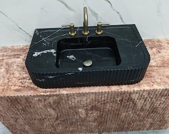Lavabo de mármol Nero Marquina hecho a mano: Mueble de baño de pared