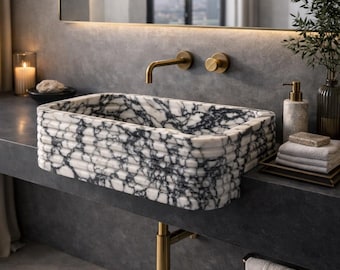 Calacatta Viola Marmor Waschbecken: Bogenkante, Luxus Waschbecken