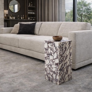 Calacatta Viola Marble Side Table: Handmade Coffee Table (10x10x19.6 inch)