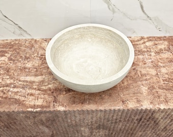 Hand Carved Beige Travertine oval sink D14 1/4”x   6” height