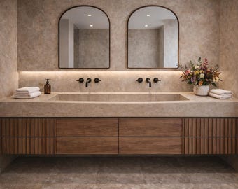 Handgemaakte beige travertijnmarmeren gootsteen: natuurstenen wastafel voor wandmontage