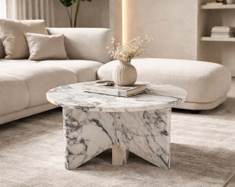 Calacatta Viola Marble Side Table: Handmade Plinth Coffee Table