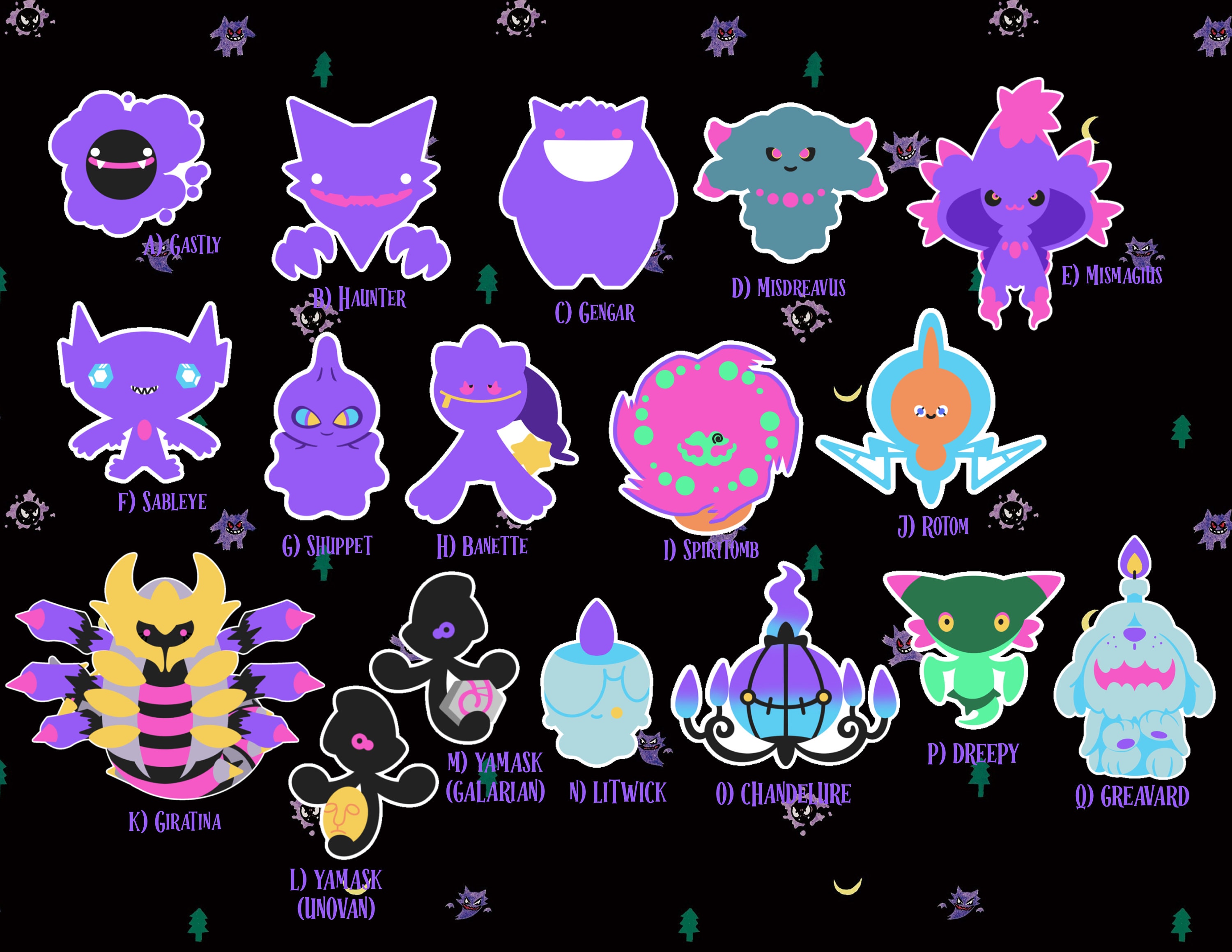 Type Collection: Ghost - Pokemon Stickers - Etsy