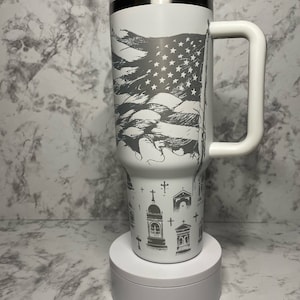 Patriotic laser engraved 40oz stainless steel Tumbler with various color options