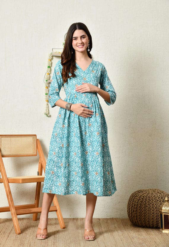 blue floral maternity dress for baby shower Elegant Glitter Mesh with Appliques Floral Maternity Dress for Baby Shower Blue Maternity Gown YW243138 yewendress