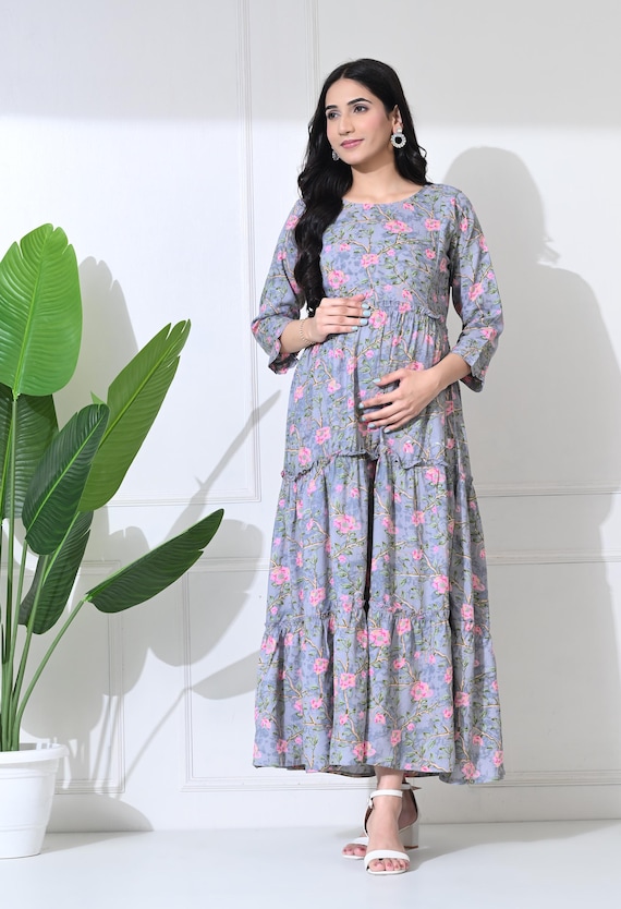 anarkali dress for pregnant ladies Maternity Dress for Women - Comfortable Rayon Maternity Kurti - Feeding Zip Kurta