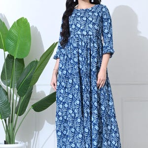 Vestido de maternidad azul para mujer - Tejido de rayón - Vestido de maternidad Anarkali para baby shower - Kurta con cremallera para lactancia - Regalo para ella