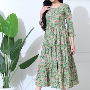 Vestido de maternidad verde para futuras mamás - Kurti de rayón suave - Vestido de maternidad Anarkali para baby shower - Kurta con cremallera para lactancia