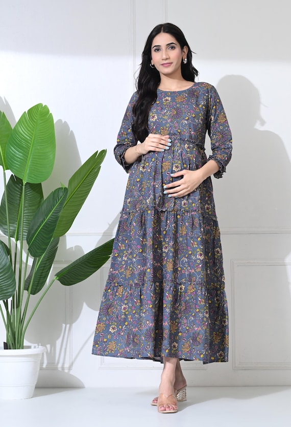 anarkali dresses for pregnant ladies Maternity Dress for Women - Feeding Zip Kurta - Soft Rayon Maternity Kurti - Anarkali Maternity Dress for Baby Shower