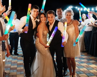 100 Customizable LED Foam Light Up Sticks 16 inch - 3 Patterns,Multi Color / Single Color,Light Up LED Foam Sticks,Wedding Favors