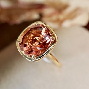 Unique 18K Solid Gold Reddish Pink  Tourmaline Ring/Natural Tourmaline Engagement Ring/Art Deco Tourmaline Ring/Handmade Tourmaline Je 67153