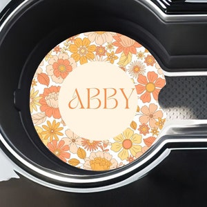 Personalized Flower Car Coasters Set of 2 Cute Car Accessories Retro Car Coasters Cup Holder Coasters Boho Car Coasters New car gift for her
