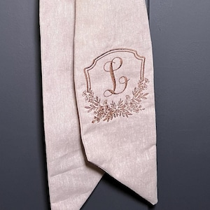 Monogrammed Initial Wreath Sash Front Door Bow Sash Seasonal Housewarming gift Personalized Wreath Sash Custom Door Decor Cotton Bride Gift