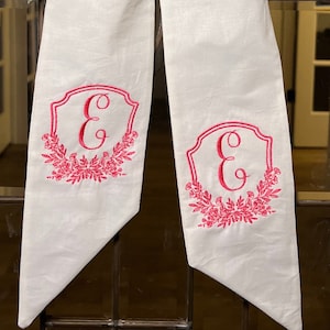 Monogrammed Double Initial Wreath Sash Front Door Bow Housewarming gift Personalized Wreath Sash Custom wedding Decor Cotton Bride Gift