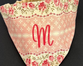 Personalized Embroidered Scrunchie Reversible Dog Bandana Custom Cat Bandana Pet Scarf classic vintage pet bandana pet owner gift