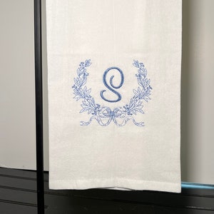 Embroidered Custom Cotton Kitchen Towel Monogrammed Tea Towel Grandmillennial Wedding Shower Gift Personalized Home Linens Hostess Gift