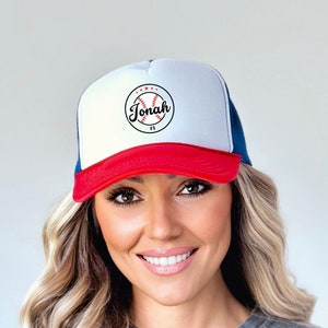 Customized Baseball Mom Trucker Hat Embroidered baseball Hat customized hat with kid name and number personalized hat baseball mom hat