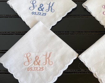 Personalized Vintage Style Handkerchief for Bride and Groom Wedding Day Keepsake with Custom Names and Event Date Sentimental Couples Gift