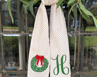 Christmas Wreath Sash Monogrammed Initial Front Door Bow Sash Housewarming gift Personalized Sash Christmas Tree Bow Decor Holiday Gift
