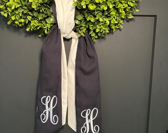 Monogrammed Initial Anchor Summer Wreath Sash Front Door Housewarming gift Personalized Wreath Sash Custom Door Decor Cotton Bride Gift