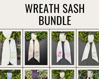 All-Season Wreath Sash Bundle | Choose 4, 6 or 8 | Year-Round Holiday & Everyday Door Decor | Monogrammed Wreath Sashes