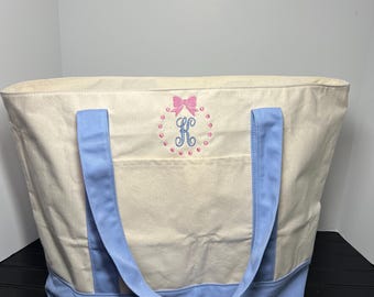 Personalized Canvas Tote Bag with Zipper Monogram Travel Bag Bridesmaid Gift Teacher Tote Custom Embroidered Bag Beach Bag Sports Mom Tote