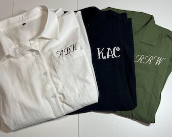 Bridal Button Down Shirt • Bachelorette Party Shirts • Monogrammed Wedding Day Shirt • Personalized Bride Shirt • Custom Getting Ready Outfi