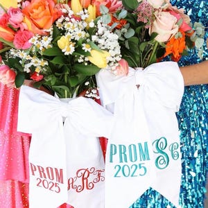 Hoco Custom Embroidered Bouquet wrap sash bow Prom Bouquet Sash with Name Custom Wedding Ribbon Homecoming Bouquet Sash School Spirit Bow