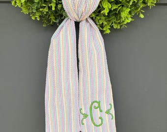 Monogrammed Initial Wreath Sash Front Door Bow Housewarming gift Personalized Wreath Sash Custom Spring Summer sash Decor Cotton Bride Gift