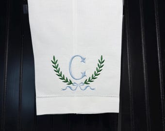 Embroidered Custom Cotton Kitchen Towel Monogrammed Tea Towel Grandmillennial Wedding Shower Gift Personalized Home Linens Hostess Gift