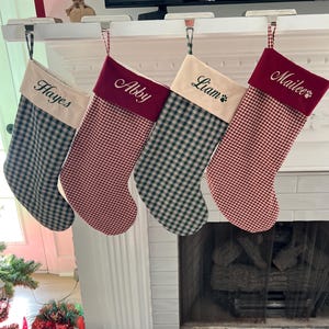 Personalized Pet Christmas Stocking with Name and Paw Print Custom Dog or Cat Stocking Embroidered Gingham Holiday Décor Pet Lover Gift
