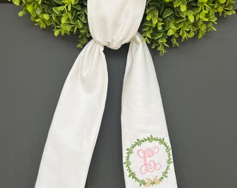 Easter Wreath Sash with Crest Custom Monogrammed Initial Easter personalized Easter Basket Sash spring wreath Front Door Decor Bow Sash