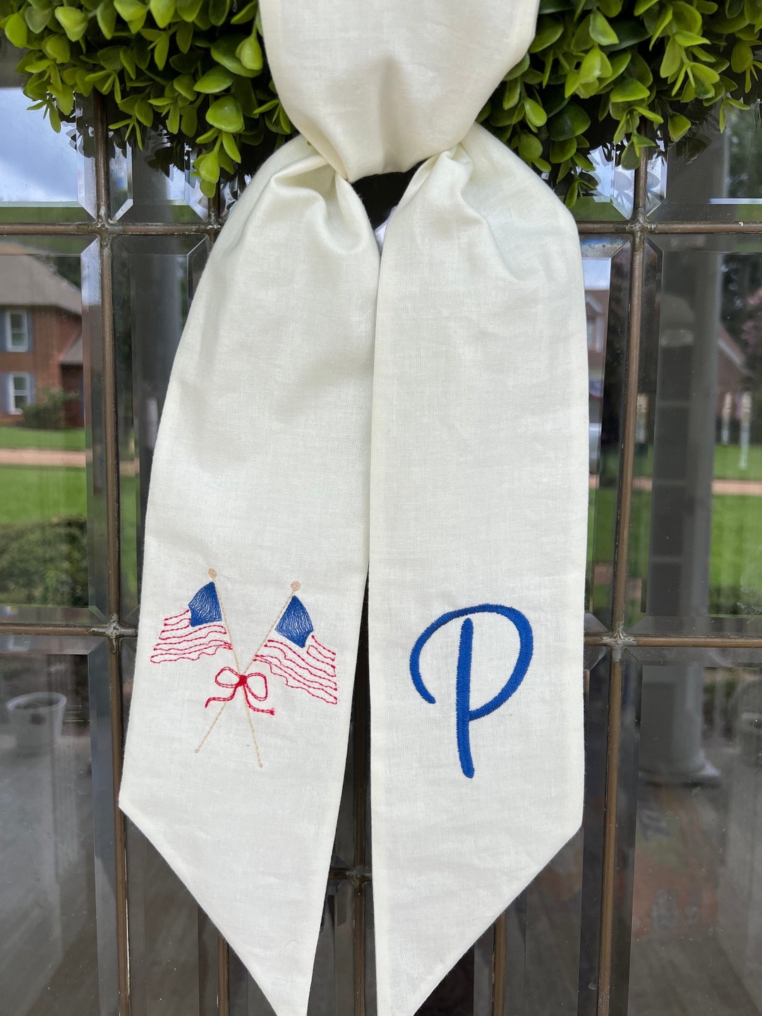 Monogrammed Initial Patriotic Flag Wreath Sash Front Door Housewarming ...