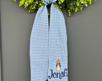 Easter Wreath Sash with Crest Custom Monogrammed Initial Easter personalized Easter Basket Sash spring wreath Front Door Decor Bow Sash