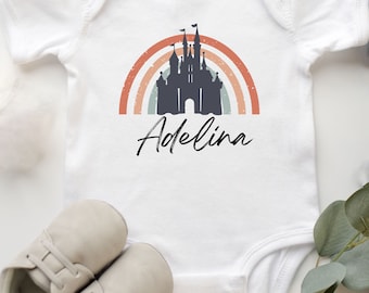 Disney  Baby Onesie, Personalized Girl Name Onesie, Baby Name Announcement, Custom Baby Name Onesie, Castle Onesie