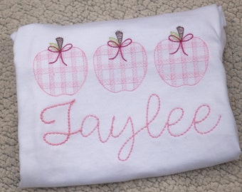 Back to school shirt, apple shirt, personalized kids shirt, girl shirt, custom back to school shirt, first day of school shirt, embroidered