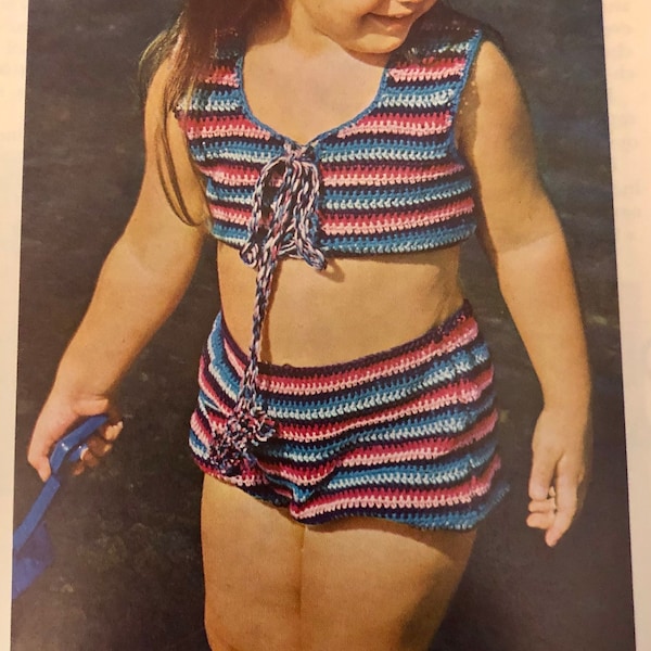 Retro 1970’s Child Crochet Bathing Suit PDF Pattern