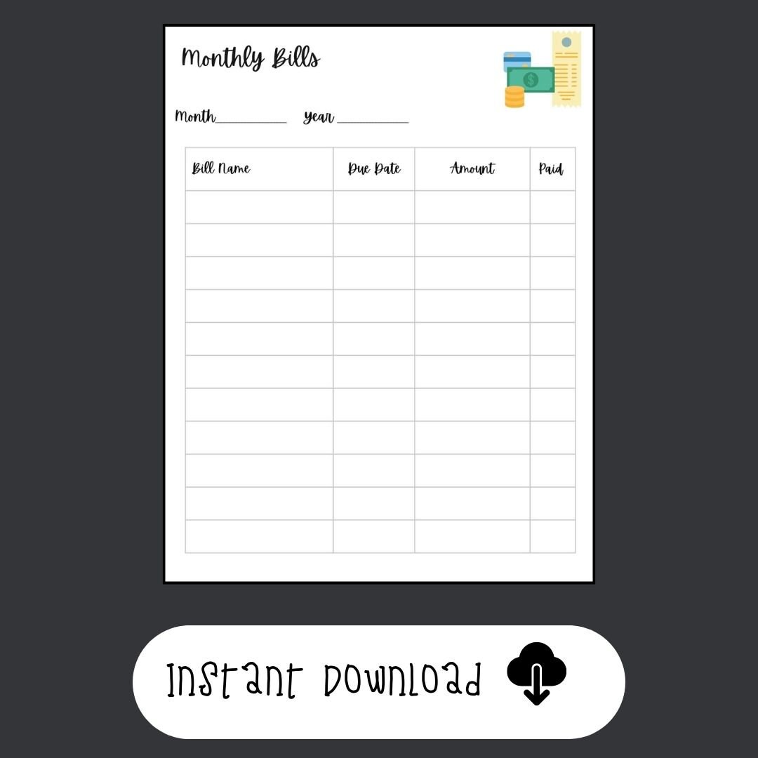 Printable Bill Tracker Sheet | Monthly Bills | Organize Monthly Bills ...