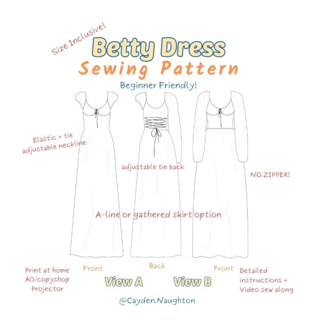 Betty Dress Sewing Pattern | Empire Waist | No Zipper | Adjustable | Gathered Neckline | A-line - Etsy Betty Dress Sewing Pattern | Empire Waist | No Zipper | Adjustable | Gathered Neckline | A-line - Etsy