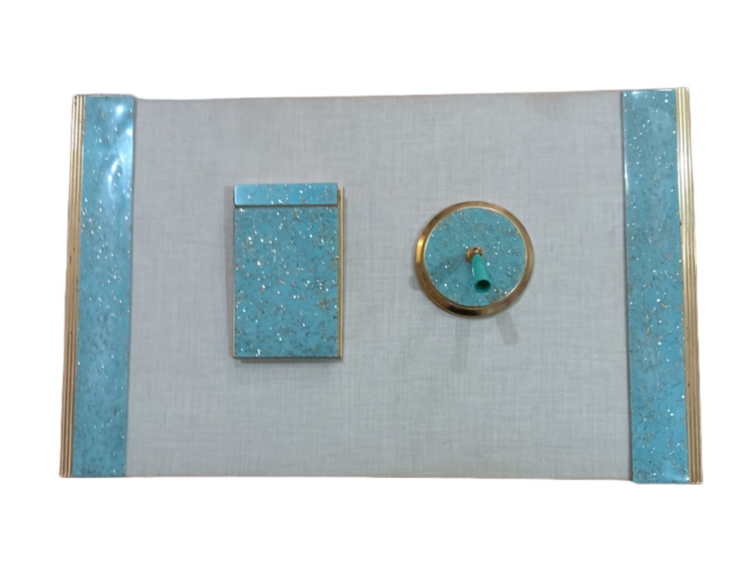 Vintage Desktop Organizer, Aqua Sparkles Gold Trim, Daily and Monthly