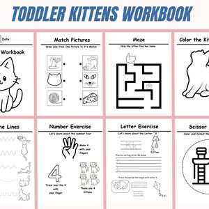 Libro de trabajo de gatitos pequeños / 8 páginas / Descarga instantánea / Edades 1 - 3+