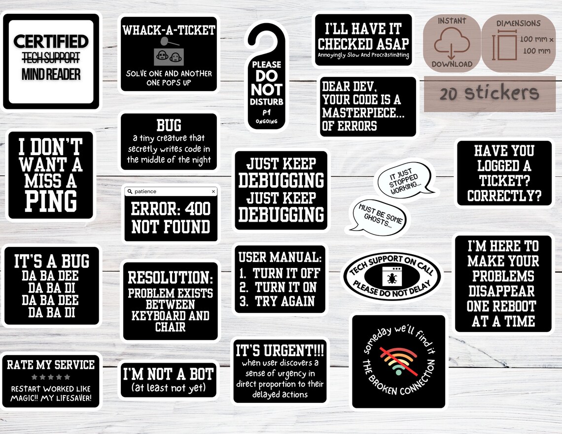 Tech Support Humor Sticker Pack Sticker Pack - Printable Set of 20 ...